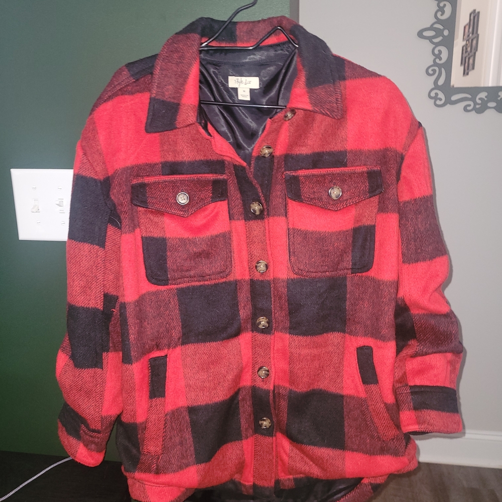 Style & Co. Red and Black Plaid Jacket